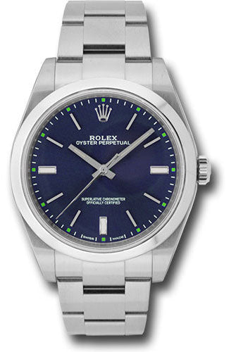 Rolex Steel Oyster Perpetual 39 Watch - Domed Bezel - Blue Index Dial - 114300 blio