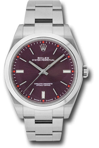 Rolex Steel Oyster Perpetual 39 Watch - Domed Bezel - Red Grape Index Dial - 114300 rgio