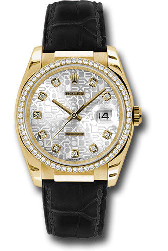 Rolex Yellow Gold Datejust 36 Watch - 60 Diamond Bezel - Silver Jubilee Diamond Dial - Leather - 116188 sjd