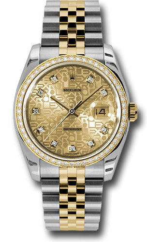 Rolex Steel and Yellow Gold Rolesor Datejust 36 Watch - 52 Brilliant-Cut Diamond Bezel - Champagne Jubilee Diamond Dial -