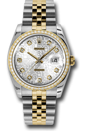 Rolex Steel and Yellow Gold Rolesor Datejust 36 Watch - 52 Brilliant-Cut Diamond Bezel - Silver Jubilee Diamond Dial -
