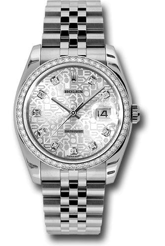 Rolex Steel and White Gold Datejust 36 Watch - 52 Diamond Bezel - Silver Jubilee Diamond Dial - Jubilee Bracelet - 116244