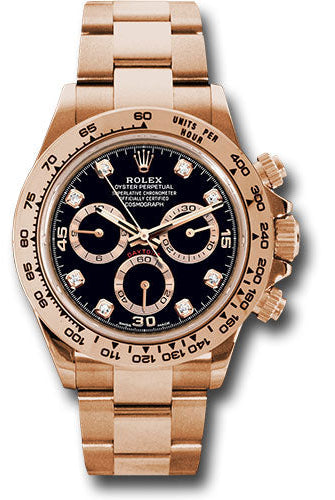 Rolex Everose Gold Cosmograph Daytona 40 Watch - Black Diamond Dial - Oyster Bracelet - 116505 bkd