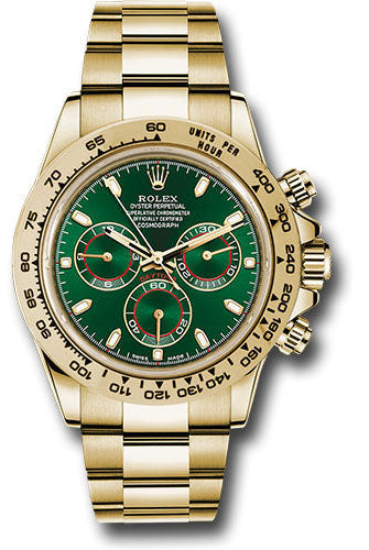 Rolex Yellow Gold Cosmograph Daytona 40 Watch - Green Stick Dial - 116508 gri