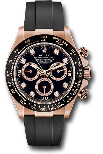 Rolex Everose Gold Cosmograph Daytona 40 Watch - Black Diamond Dial - Black Oysterflex Strap - 116515LN bkdof