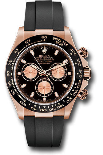 Rolex Everose Gold Cosmograph Daytona 40 Watch - Black Index Dial - Black Oysterflex Strap - 116515LN bkpof