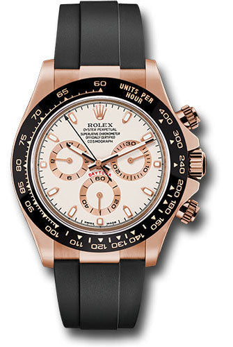 Rolex Everose Gold Cosmograph Daytona 40 Watch - Ivory Colored Index Dial - Black Oysterflex Strap - 116515LN iiof