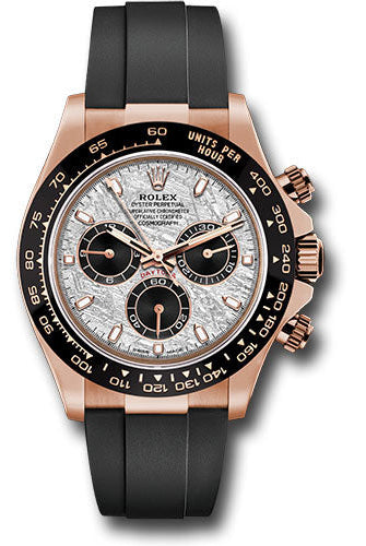 Rolex Everose Gold Cosmograph Daytona 40 Watch - Meteroite and Black Index Dial - Black Oysterflex Strap - 116515LN mtbkiof