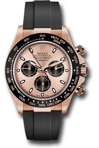 Rolex Everose Gold Cosmograph Daytona 40 Watch - Pink Index Dial - Black Oysterflex Strap - 116515LN pbkof