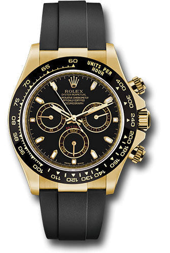 Rolex Yellow Gold Cosmograph Daytona 40 Watch - Black Index Dial - Black Oysterflex Strap - 116518LN bkof