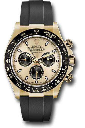 Rolex Yellow Gold Cosmograph Daytona 40 Watch - Champagne And Index Dial - Black Oysterflex Strap - 116518LN chbkof