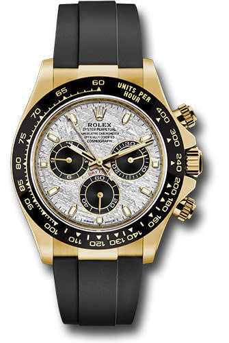Rolex Yellow Gold Cosmograph Daytona 40 Watch - Meteorite and Black Index Dial - Black Oysterflex Strap - 116518LN mtbkiof