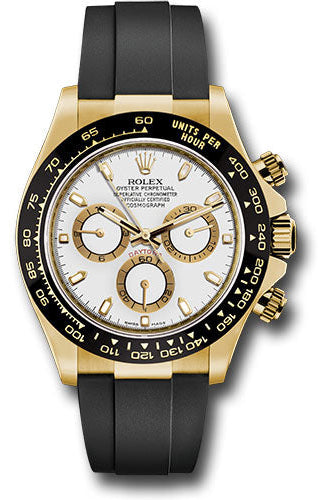 Rolex Yellow Gold Cosmograph Daytona 40 Watch - White Index Dial - Black Oysterflex Strap - 116518LN wof