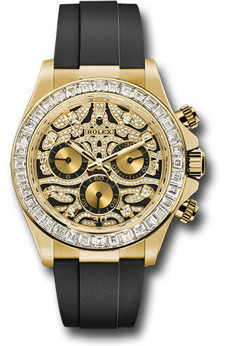 Rolex Yellow Gold Cosmograph Daytona 40 Watch - Diamond Bezel - Eye of the Tiger Dial - Black Oysterflex Strap - 116588