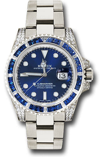 Rolex White Gold Submariner Date Watch - Sapphire And Diamond Bezel - Blue Dial - 116659 SABR bl