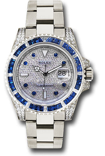 Rolex White Gold Submariner Date Watch - Sapphire And Diamond Bezel - Diamond Paved Dial - 116659 SABR dps