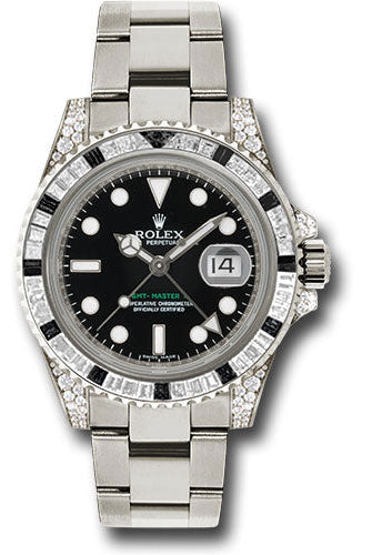 Rolex White Gold GMT-Master II 40 Watch - Diamond And Black Sapphire Bezel - Black Dial - Oyster Bracelet - 116759SANR