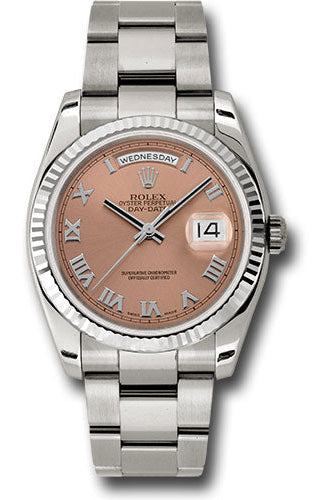 Rolex White Gold Day-Date 36 Watch - Fluted Bezel - Copper Roman Dial - Oyster Bracelet - 118239 cro