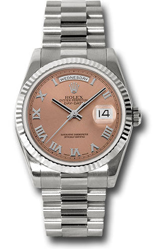 Rolex White Gold Day-Date 36 Watch - Fluted Bezel - Copper Roman Dial - President Bracelet - 118239 crp