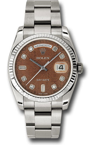Rolex White Gold Day-Date 36 Watch - Fluted Bezel - Havana Brown Jubilee Diamond Dial - Oyster Bracelet - 118239 hbjdo