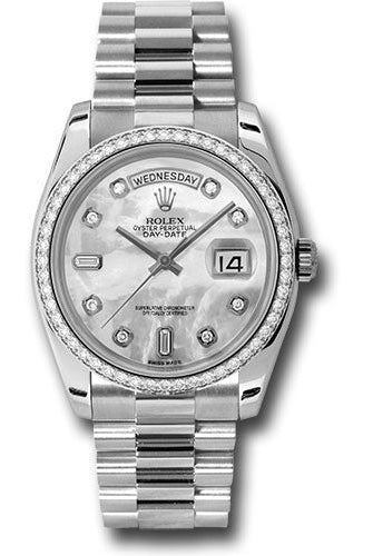 Rolex Platinum Day-Date 36 Watch - Bezel - Mother-Of-Pearl Diamond Dial - President Bracelet - 118346 mdp