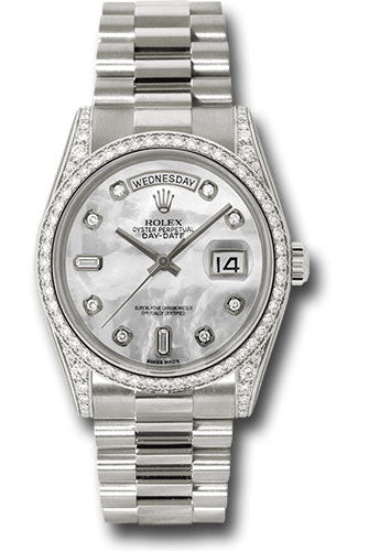 Rolex White Gold Day-Date 36 Watch - Bezel - Mother-Of-Pearl Diamond Dial - President Bracelet - 118389 mdp