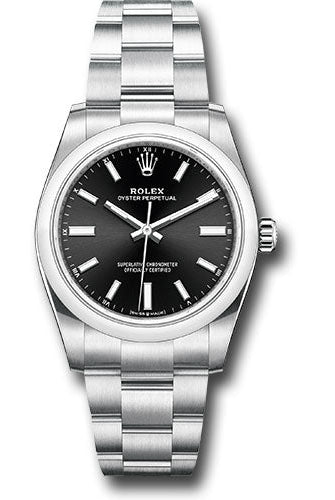 Rolex Oyster Perpetual 34 Watch - Domed Bezel - Black Index Dial - Oyster Bracelet - 124200 bkio