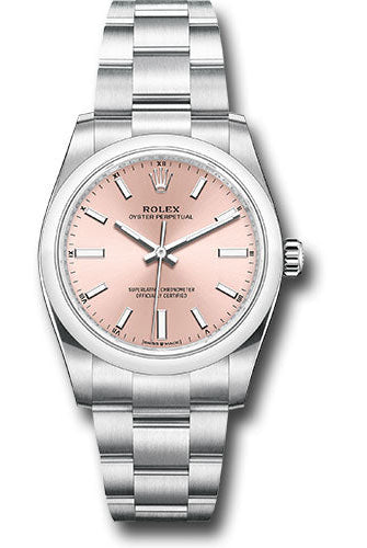 Rolex Oyster Perpetual 34 Watch - Domed Bezel - Pink Index Dial - Oyster Bracelet - 124200 pio
