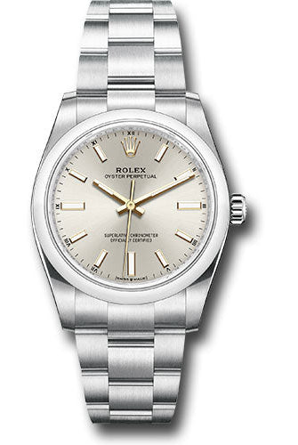 Rolex Oyster Perpetual 34 Watch - Domed Bezel - Silver Index Dial - Oyster Bracelet - 124200 sio