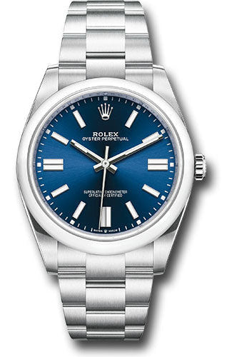 Rolex Oyster Perpetual 41 Watch - Domed Bezel - Blue Index Dial - Oyster Bracelet - 124300 bluio