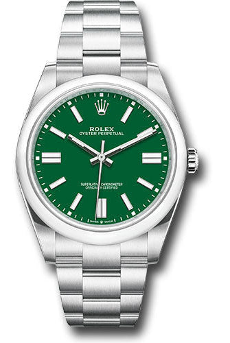 Rolex Oyster Perpetual 41 Watch - Domed Bezel - Green Index Dial - Oyster Bracelet - 124300 greio