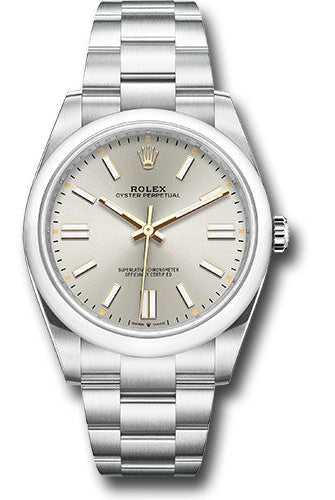 Rolex Oyster Perpetual 41 Watch - Domed Bezel - Silver Index Dial - Oyster Bracelet - 124300 sio