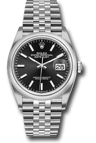 Rolex Steel Datejust 36 Watch - Domed Bezel - Black Index Dial - Jubilee Bracelet - 126200 bkij