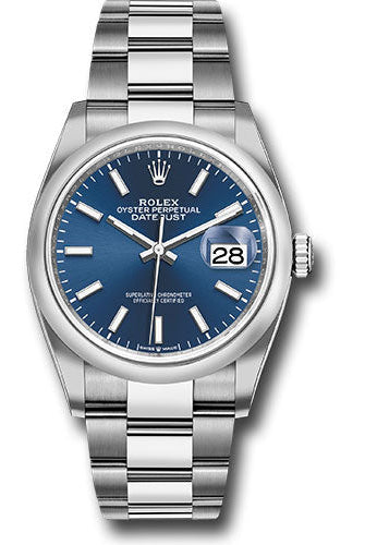 Rolex Steel Datejust 36 Watch - Domed Bezel - Blue Index Dial - Oyster Bracelet - 126200 blio