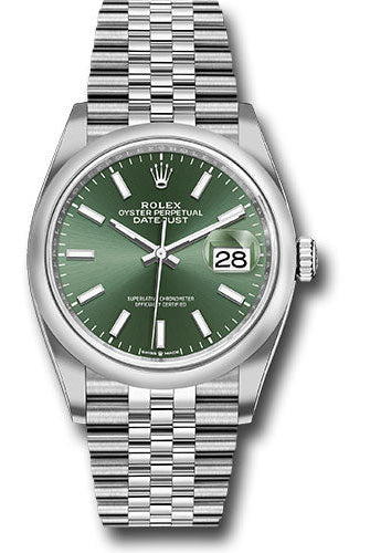 Rolex Oystersteel Datejust 36 Watch - Domed Bezel - Mint Green Index Dial - Jubilee Bracelet - 126200 mgij