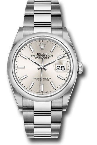 Rolex Steel Datejust 36 Watch - Domed Bezel - Silver Index Dial - Oyster Bracelet - 126200 sio