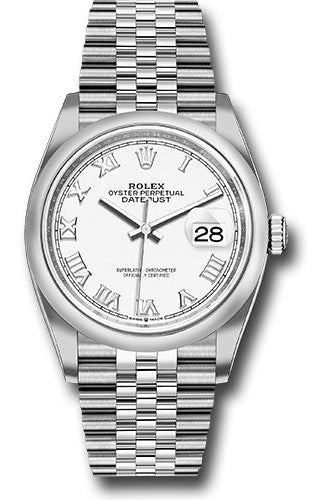 Rolex Steel Datejust 36 Watch - Domed Bezel - White Roman Dial - Jubilee Bracelet - 126200 wrj