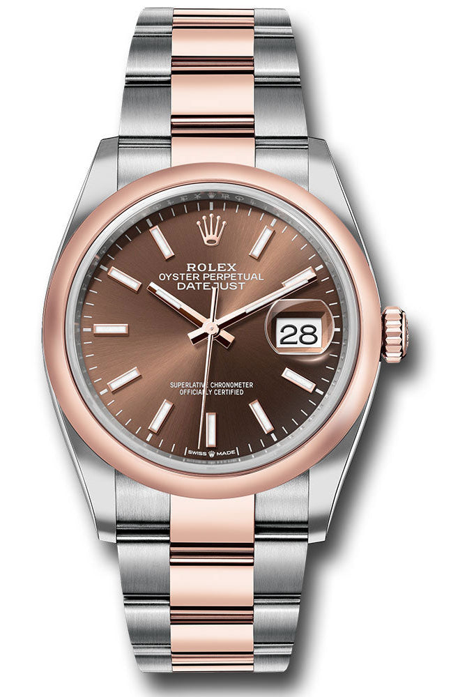 Rolex Everose Rolesor Datejust 36 Watch - Domed Bezel - Chocolate Index Dial - Oyster Bracelet - 126201 choio