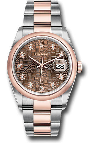 Rolex Steel and Everose Rolesor Datejust 36 Watch - Domed Bezel - Chocolate Jubilee Diamond Dial - Oyster Bracelet - 126201