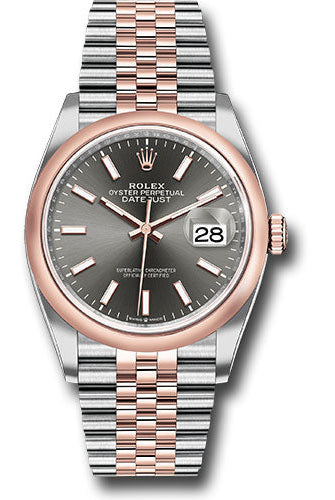 Rolex Steel and Everose Rolesor Datejust 36 Watch - Domed Bezel - Dark Rhodium Index Dial - Jubilee Bracelet - 126201 dkrij