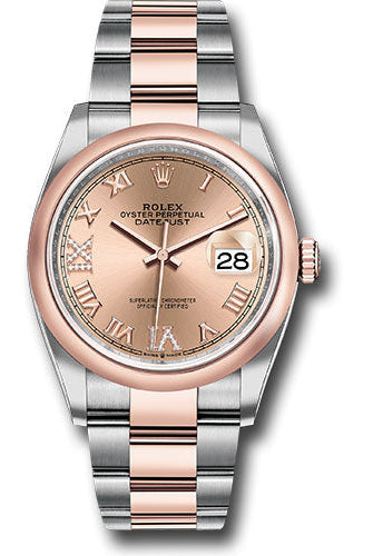 Rolex Steel and Everose Rolesor Datejust 36 Watch - Domed Bezel - Rose Roman Dial - Oyster Bracelet - 126201 rdr69o