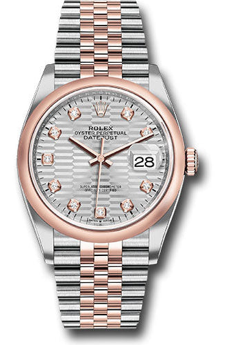 Rolex Everose Rolesor Datejust 36 Watch - Domed Bezel - Silver Fluted Motif Diamond Dial - Jubilee Bracelet - 126201 sflmdj