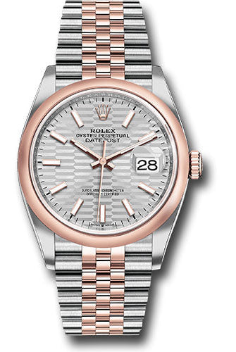 Rolex Everose Rolesor Datejust 36 Watch - Domed Bezel - Silver Fluted Motif Index Dial - Jubilee Bracelet - 126201 sflmij