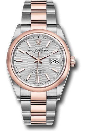 Rolex Everose Rolesor Datejust 36 Watch - Domed Bezel - Silver Fluted Motif Index Dial - Oyster Bracelet - 126201 sflmio