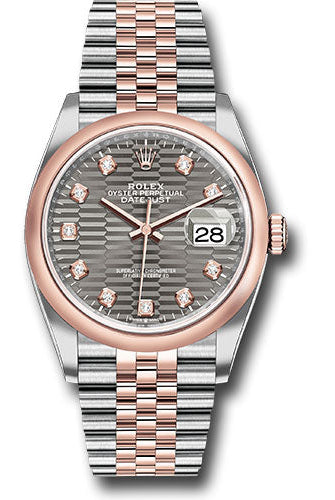 Rolex Everose Rolesor Datejust 36 Watch - Domed Bezel - Slate Fluted Motif Diamond Dial - Jubilee Bracelet - 126201 slflmdj