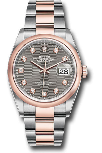Rolex Everose Rolesor Datejust 36 Watch - Domed Bezel - Slate Fluted Motif Diamond Dial - Oyster Bracelet - 126201 slflmdo