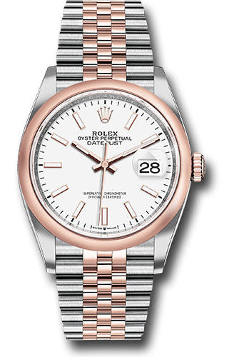 Rolex Steel and Everose Rolesor Datejust 36 Watch - Domed Bezel - White Index Dial - Jubilee Bracelet - 126201 wij