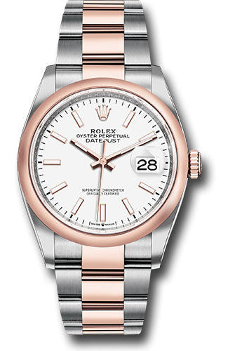 Rolex Steel and Everose Rolesor Datejust 36 Watch - Domed Bezel - White Index Dial - Oyster Bracelet - 126201 wio