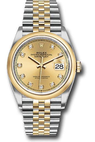 Rolex Steel and Yellow Gold Rolesor Datejust 36 Watch - Domed Bezel - Champagne Diamond Dial - Jubilee Bracelet - 126203 chdj