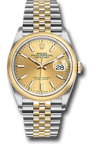 Rolex Steel and Yellow Gold Rolesor Datejust 36 Watch - Domed Bezel - Champagne Index Dial - Jubilee Bracelet - 126203 chij
